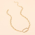 ins new accessories geometric oval lock pig nose necklace, hip-hop chain necklace with personality and niche design